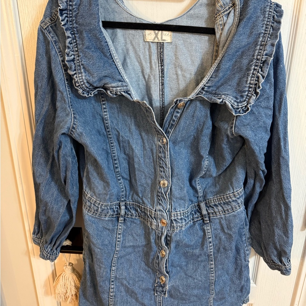 Free People Blue Denim Button-Down Shirt